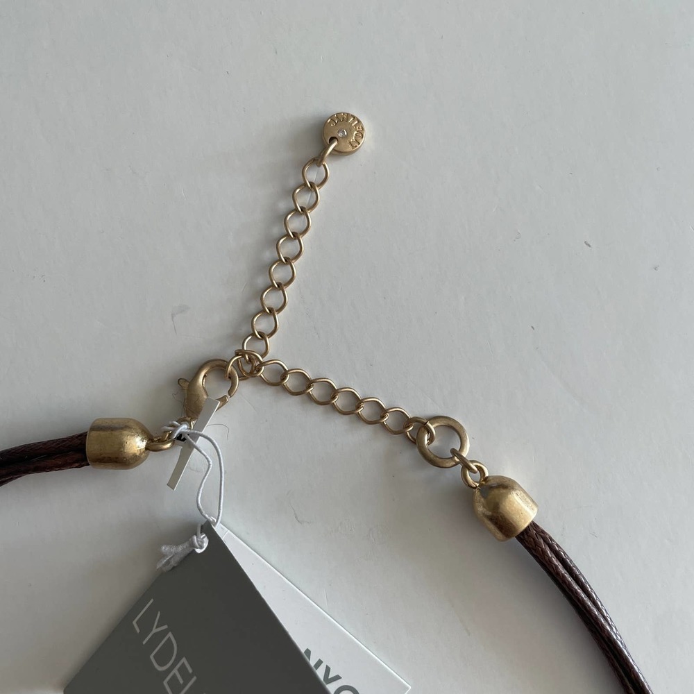 Lydell NYC Women's Brown Leather Necklace - Gold & Abalone Pendant - Picture 6 of 9